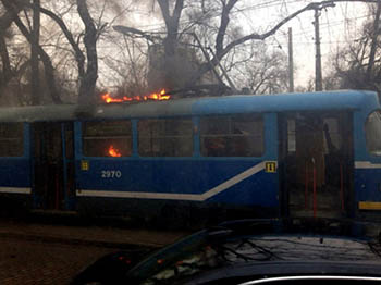 На «Полете» сгорел трамвай