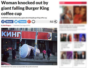 Про омичку, на которую упал надувной стакан BurgerKing, написало британское издание