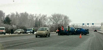В Омске на Исилькульском тракте столкнулись четыре автомобиля